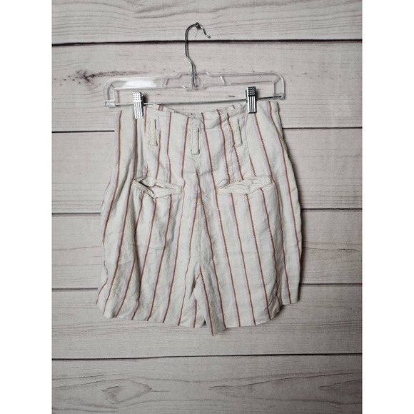 Anthropologie Womens Paperbag Shorts White Red Stripe Stretch Pull On‎ Pockets 4 - Picture 2 of 6